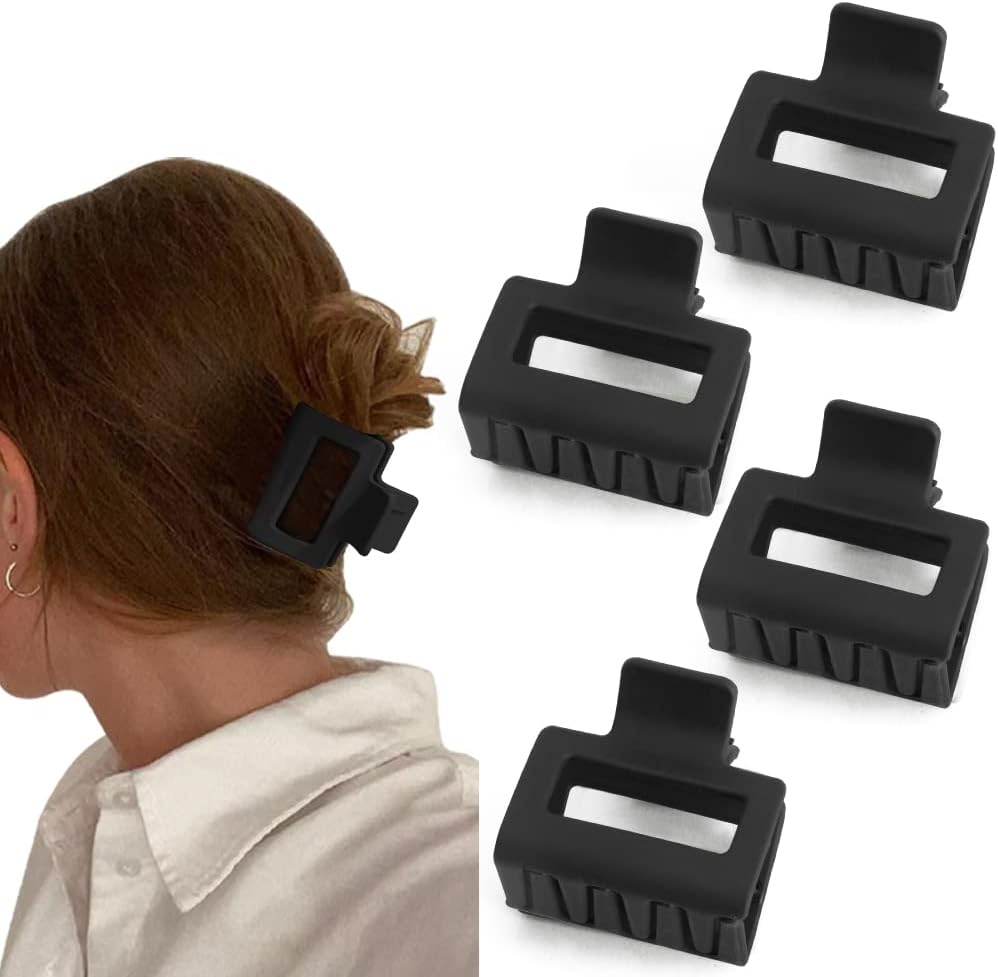 4PCS Hair Clips Claw Clips for Thin Hair All Black Color Small Hair Clips 2" Square Matte Hair Clips Small Claw Clips for Thin Hair Claw Clips for Thick Hair Accessories for Women
