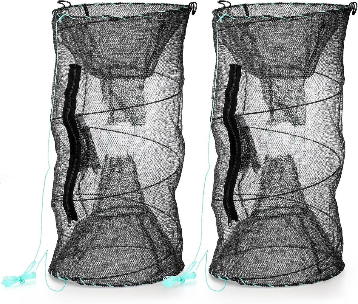 Set of 2 Fishing Bait Trap, Crab Trap Minnow Trap, Crawfish Trap, Collapsible Cast Net, Foldable Fishing Net Trap, Lobster Trap, Portable Folded Fishing Accessories