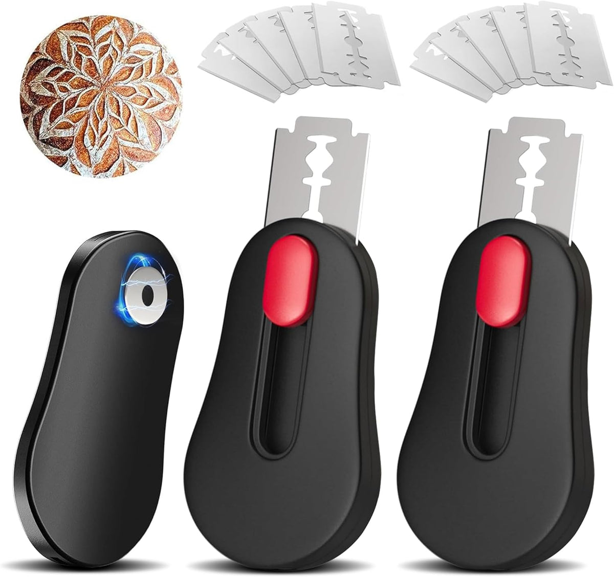 Bread lame dough scoring tool with telescoping handle and blade.