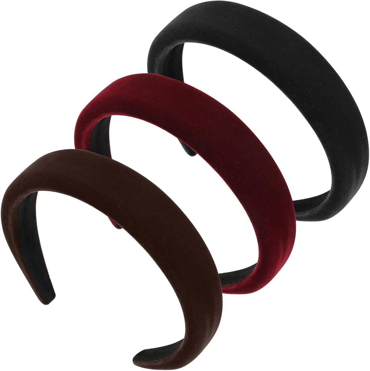 Thick Velvet Headband, 3Pcs Velvet Headbands for Women, 90s Hair Accessories Wide Padded Headbands, Solid Velvet Bezel Headband Fashion Elastic Head Bands for Women's Hair, Girls Velvet Headband