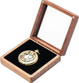 Walnut Wood Pocket Watch Gift Box with Clear Acrylic Lid Portable Single Pocket Watch Display Storage Travel Case Organizer for Men Women (Black Inner)