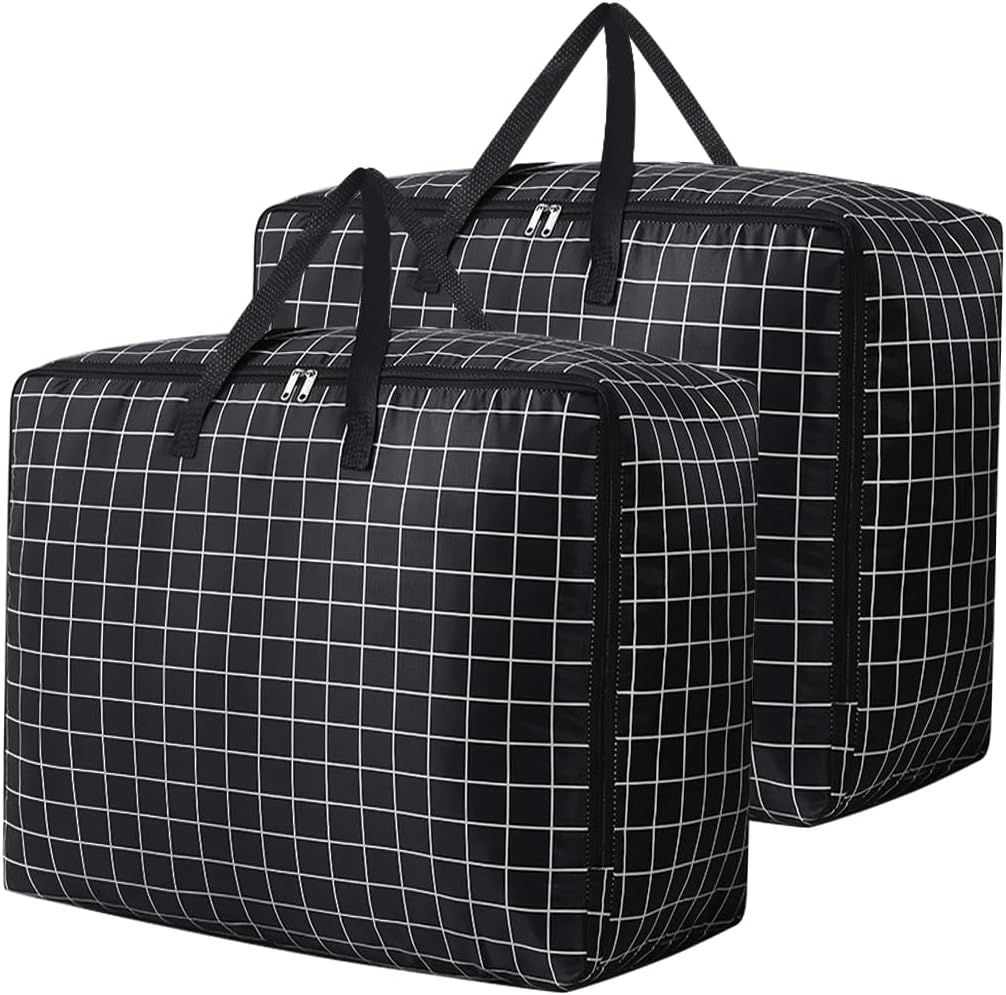 75L Large Storage Bags 2 Pcs Clothes Storage Bags with Zips Heavy Duty Oxford Cloth Moving Bags Waterproof Underbed Storage Bag for Clothes,Blankets,Pillows,Bedding