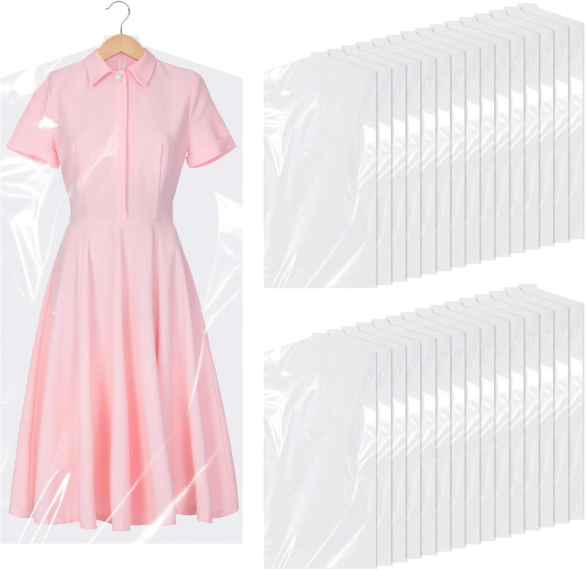 30 Pack Clear Garment Bags, 47.2 Inch Plastic Garment Bags Dustproof, Long Clothes Covers, Waterproof Suit Cover Bag, Moth Proof Coat Bag for Shirts Gowns Dresses