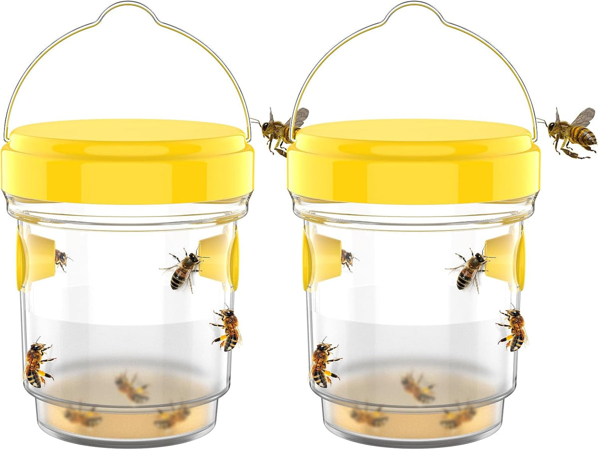 2pcs Wasp Trap, Yellow Hornet Bee Traps Catcher with Hanging Non-Toxic PP Plastic Jacket Traps for Outdoors/Garden - Yellow
