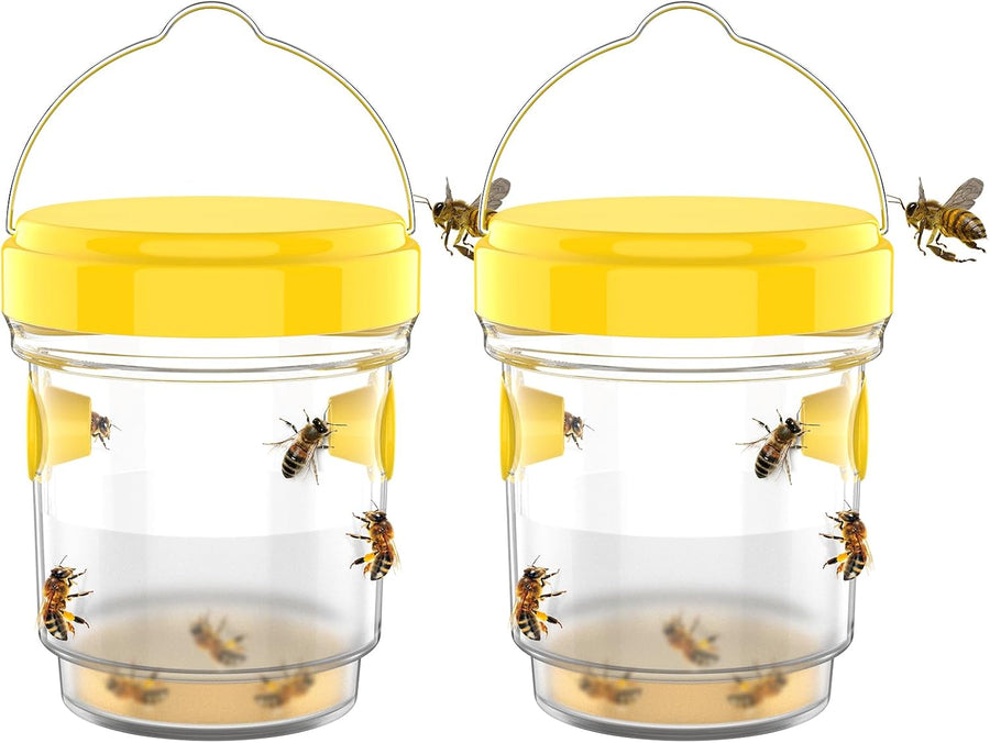 2pcs Wasp Trap, Yellow Hornet Bee Traps Catcher with Hanging Non-Toxic PP Plastic Jacket Traps for Outdoors/Garden - Yellow