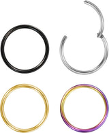 4 Pcs Nose Rings Hoops for Women, 14K Gold Hinged Clickers Nose Rings for Men, Hypoallergenic 316L Surgical Steel Cartilage Tragus Helix Daith Earring Lip Hoop Ring 20g 18g 6 8mm