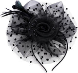 Fascinators Hat Cocktail Hat Feathers Veil Headband with Hair Clip for Tea Party Girls and Women