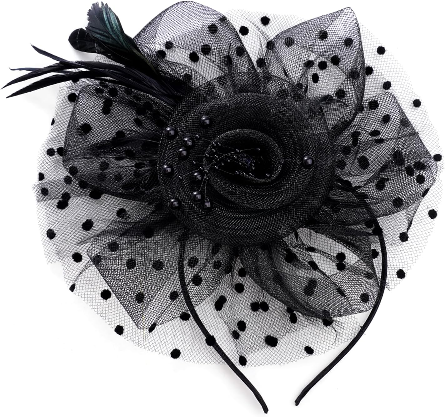 Fascinators Hat Cocktail Hat Feathers Veil Headband with Hair Clip for Tea Party Girls and Women