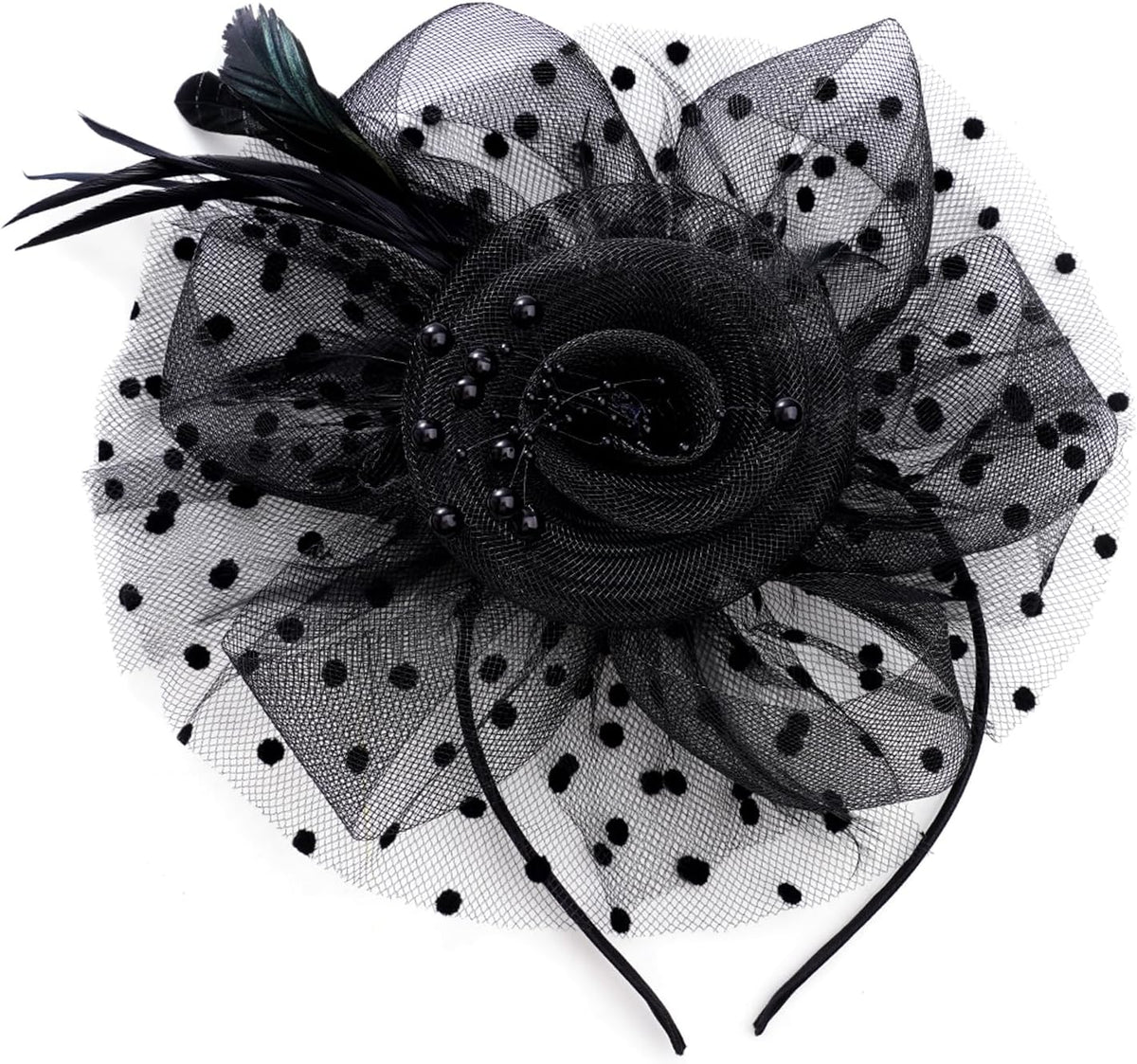 Fascinators Hat Cocktail Hat Feathers Veil Headband with Hair Clip for Tea Party Girls and Women