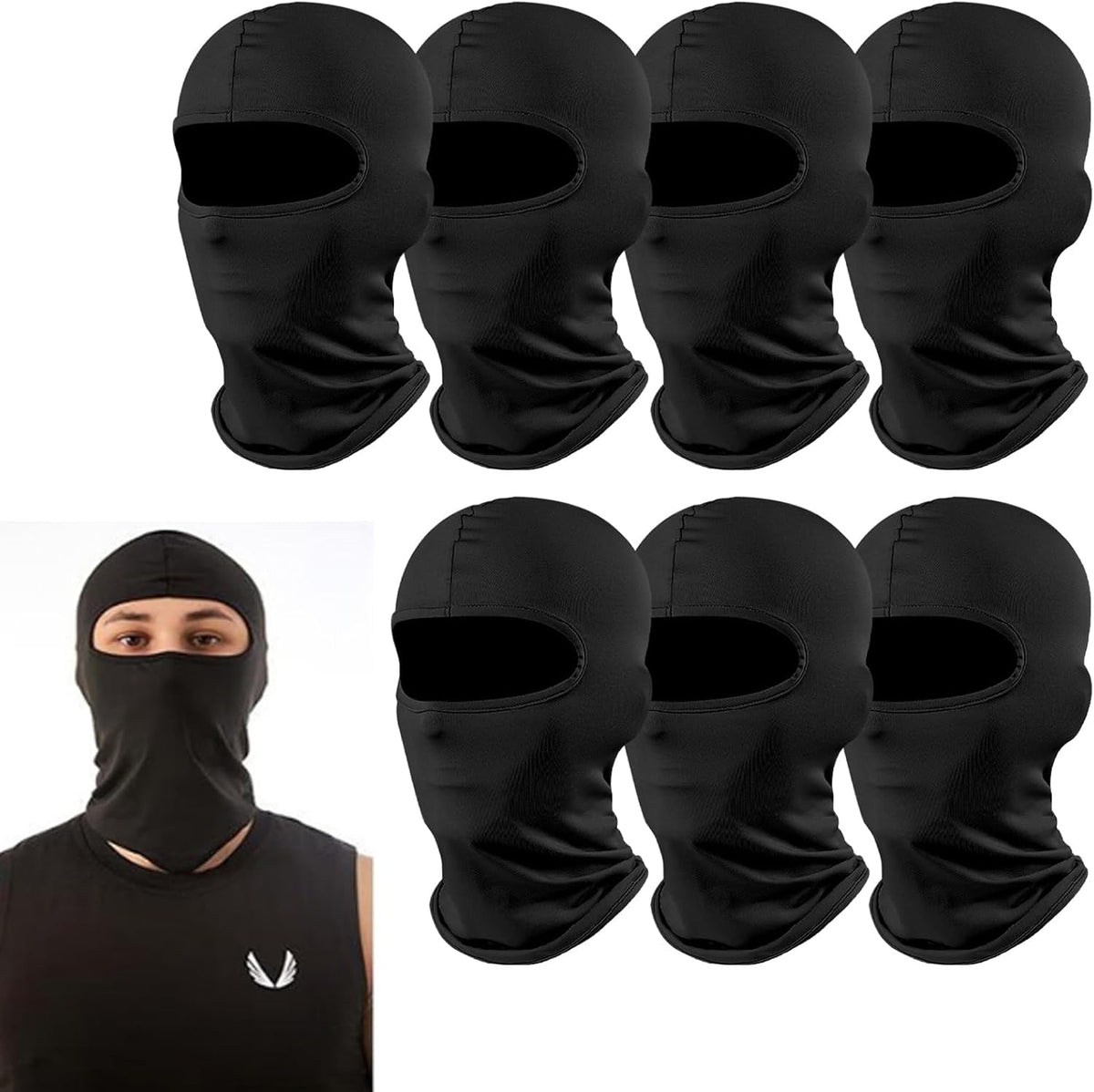 7PCS Bandana Face Mask, UV Protector Motorcycle Ski Scarf,Helmet Mask Balaclava Black Tactical Face Mask