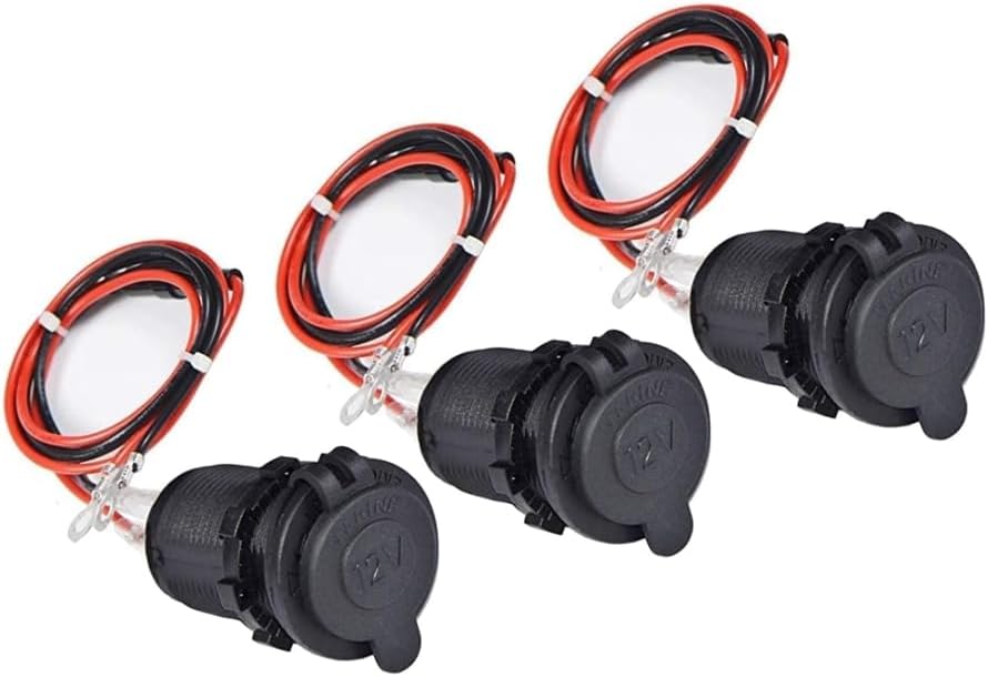 12V Car Cigarette Lighter Socket Waterproof and Dustproof Plug Socket for Car Truck Motobike Boats Marine ATV, with Fuse & 60cm Cable (Black-3PCS)
