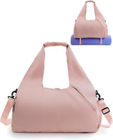 Gym Bag for Women with Shoe Compartment Yoga Mat Bag with Wet Pocket and Water Bottle Holder Weekender Bag with Strap