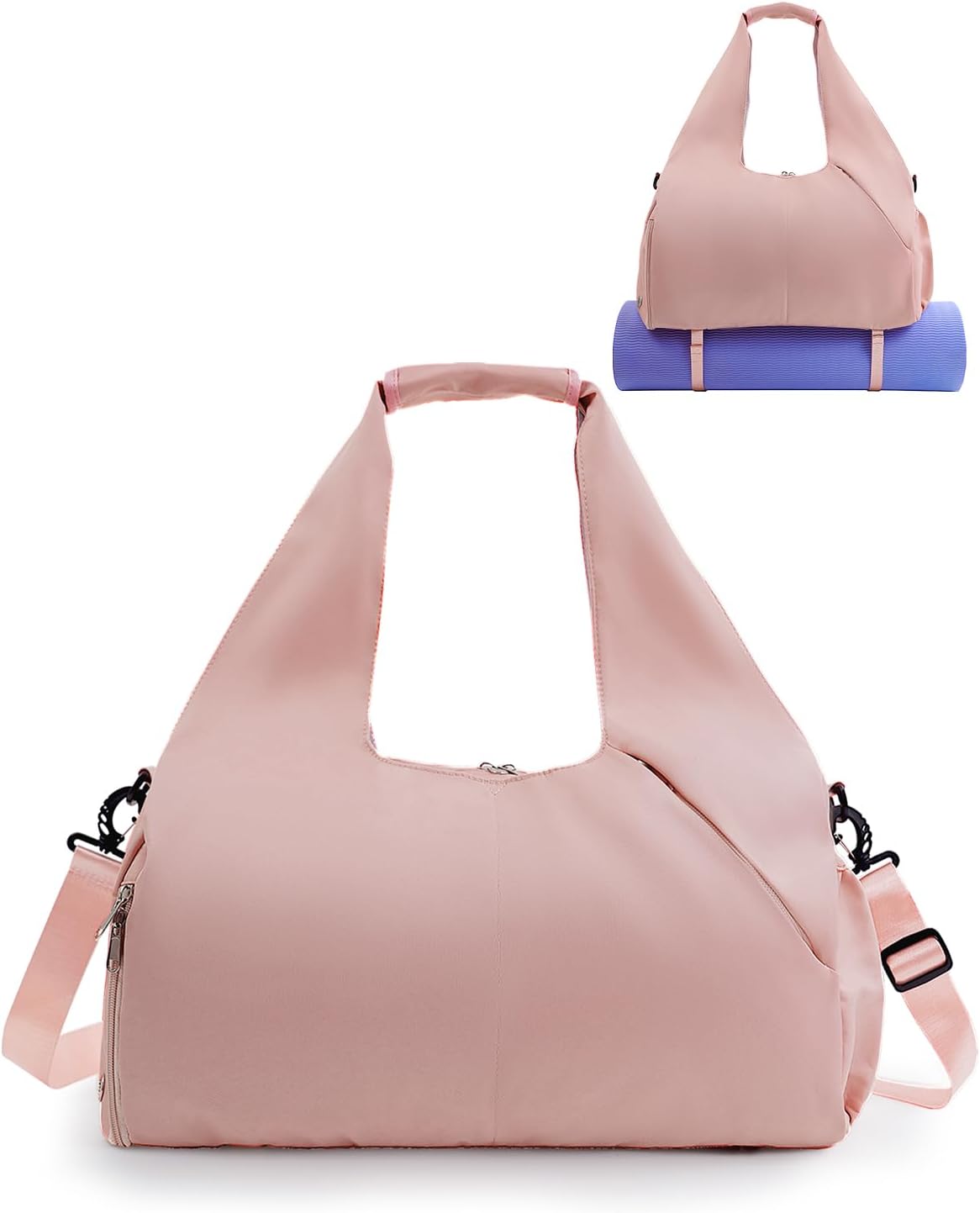 Gym Bag for Women with Shoe Compartment Yoga Mat Bag with Wet Pocket and Water Bottle Holder Weekender Bag with Strap