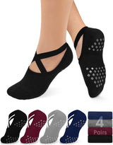 Non Slip Pilates Socks with Grips for Women, Grip Socks for Yoga Ballet Dance Barefoot Workout Anti Skid Crew Socks