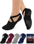 Non Slip Pilates Socks with Grips for Women, Grip Socks for Yoga Ballet Dance Barefoot Workout Anti Skid Crew Socks