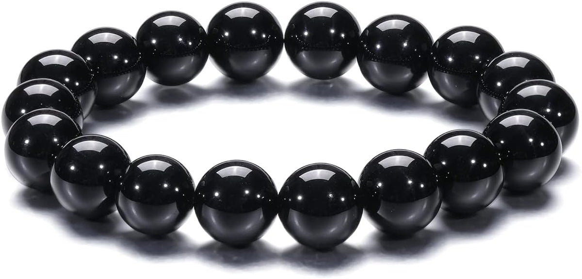 Natural 10-12mm Gorgeous Semi-Precious Gemstones Healing Crystal Stretch Elastic Beaded Bracelet Unisex Yoga Meditation Relax Anxiety Bangle for Womens Mens