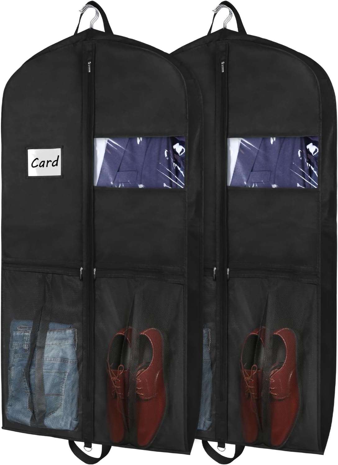 Garment Bags for Hanging Clothes Travel 43" Suit Bags for Closet Storage with Pockets Breathable Clothes Bags for Travel, Clothes,Suits,T-Shirts and Jackets with PVC Card Holder（2 Pack）