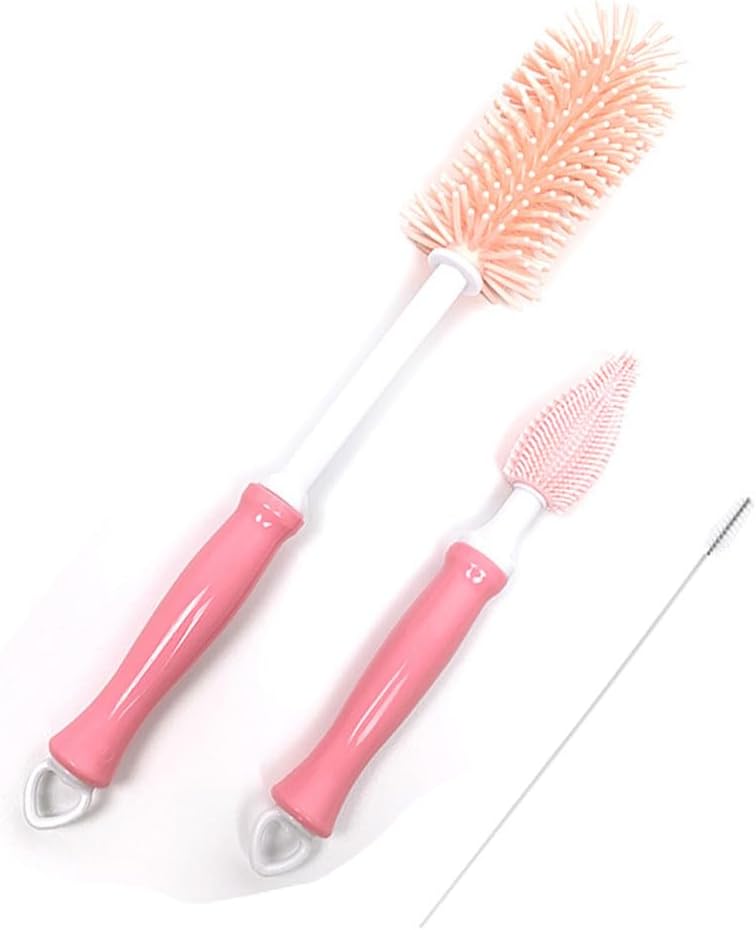 Baby Bottle Cleaner Set with Silicone Brush,Bottle Washer Compatible, Cleaning Kit Breast Pump Cleaning Brush Set 3 in 1 Cleaning Brush Set (Pink)