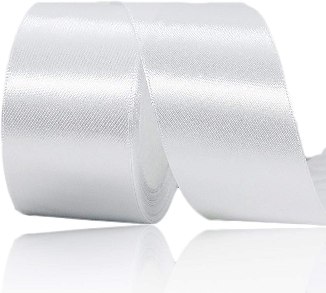 White Ribbon 2 Inch x 25 Yards, White Satin Fabric Ribbon for Christmas Gift Wrapping, Bows Making, Floral Bouquets, Wreaths, DIY Handicrafts, Sewing Projects, Birthday and Wedding Party Decoration