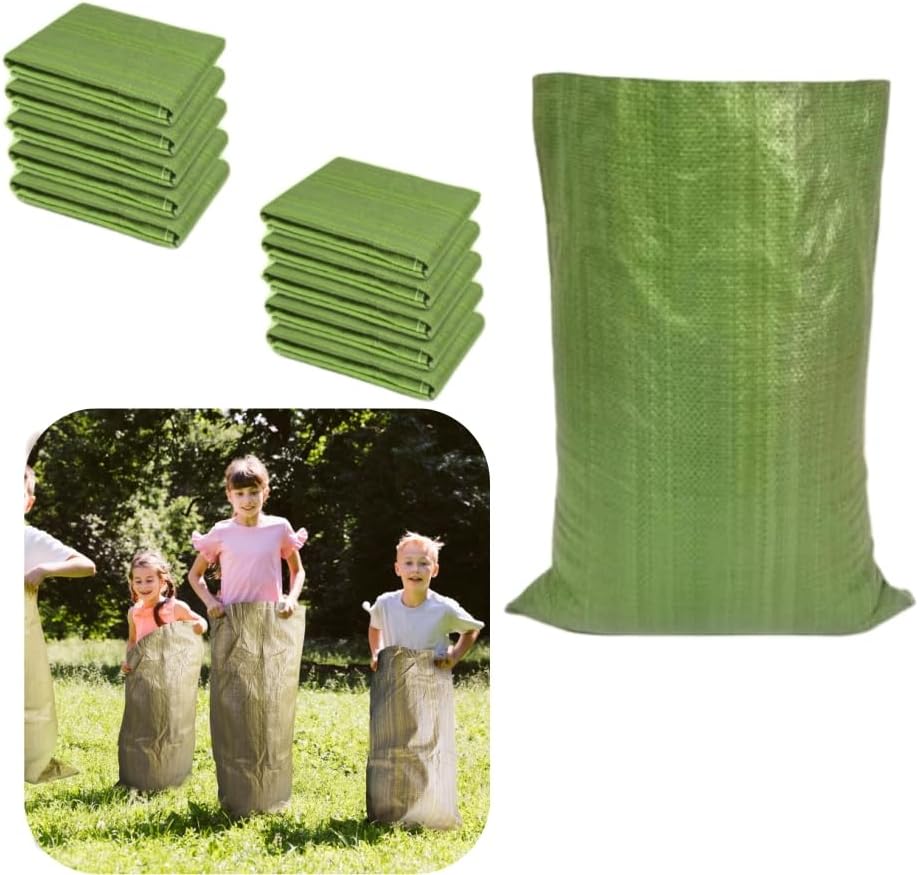 10PCS Potato Sack Race Bags,Large Seed Sack 60x 100cm Large Outdoor Lawn Game Bags for Adults and Children Birthdays, Yard，Game Parties, BBQs, Picnics，Storage (Green)