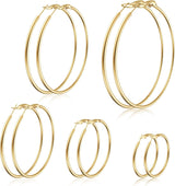 5 Pairs Gold Hoops Earrings for Women, Stainless Steel Large Gold Hoop, Fashion Classic Lightweight Women Earrings (30/40/50/60/70 MM)