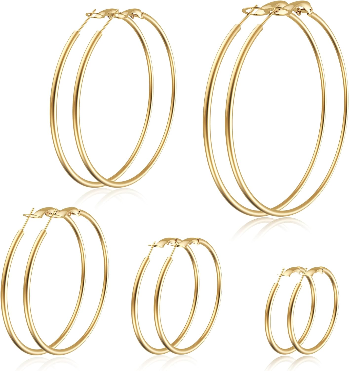 5 Pairs Gold Hoops Earrings for Women, Stainless Steel Large Gold Hoop, Fashion Classic Lightweight Women Earrings (30/40/50/60/70 MM)