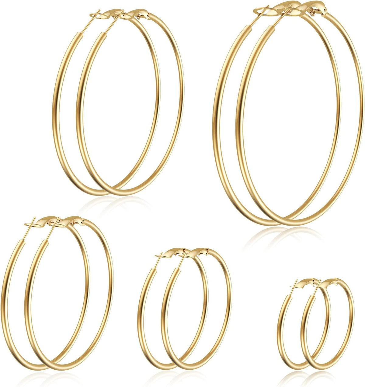 5 Pairs Gold Hoops Earrings for Women, Stainless Steel Large Gold Hoop, Fashion Classic Lightweight Women Earrings (30/40/50/60/70 MM)