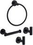4PCS Bathroom Hardware Set 304 Stainless Steel Bathroom Accessories Set Including 2 Wall Mounted Stainless Steel Robe Hooks Toilet Paper Holder and Towel Ring (Black)