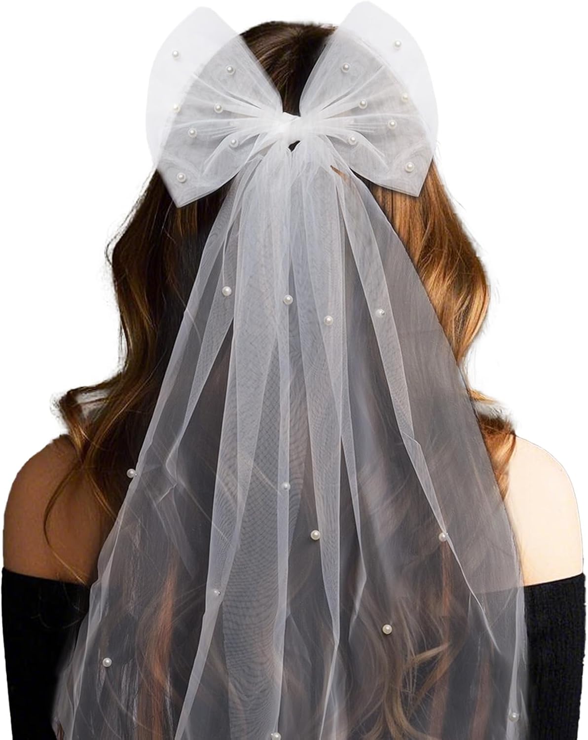 Bride Accessories Hair Bow Pearl Wedding Veil with Barrette Bachelorette Party