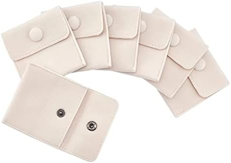 6 Pcs Velvet Jewelry Pouches with Snap Button, Off-White Velvet Jewelry Storage Bags Luxury Gift Bag for Candy Gift and Jewelry Necklace Bracelet Packing, 7x7cm