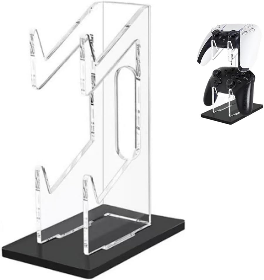 Universal Dual Game Controller Holder Desk Stand for PS4 PS5 Xbox ONE Switch, Perfect Display and Organization, Gaming Controller Accessories(Transparent Acrylic) (2T/Black)