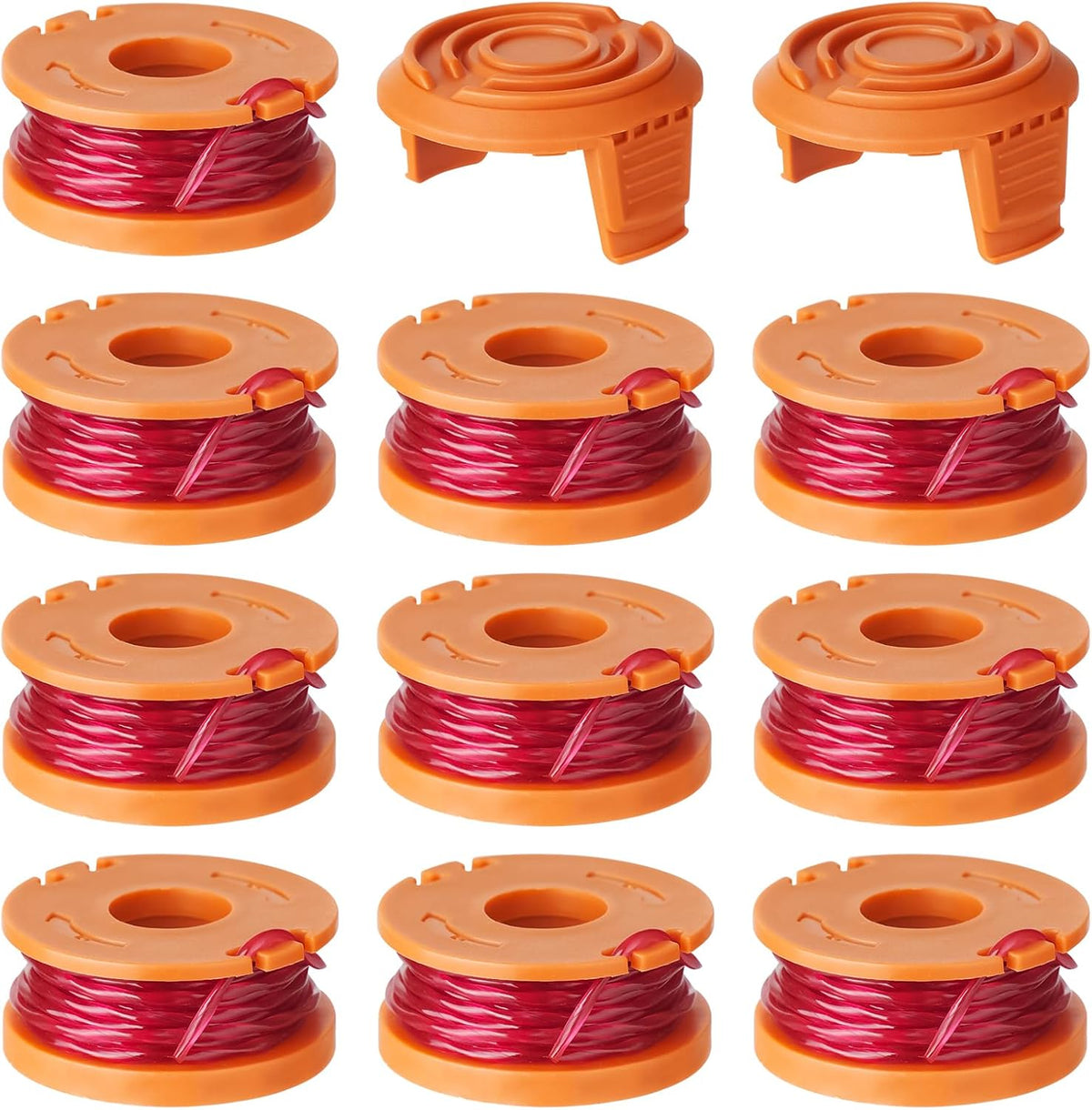 12 Pack Trimmer Spool Line for Worx, WA0010 Edger Spools Replacement for Worx, 0.065 inch Trimmer Line Refills for Worx, Compatible with Worx String Trimmers(10 Grass Trimmer Line, 2 Trimmer Cap)