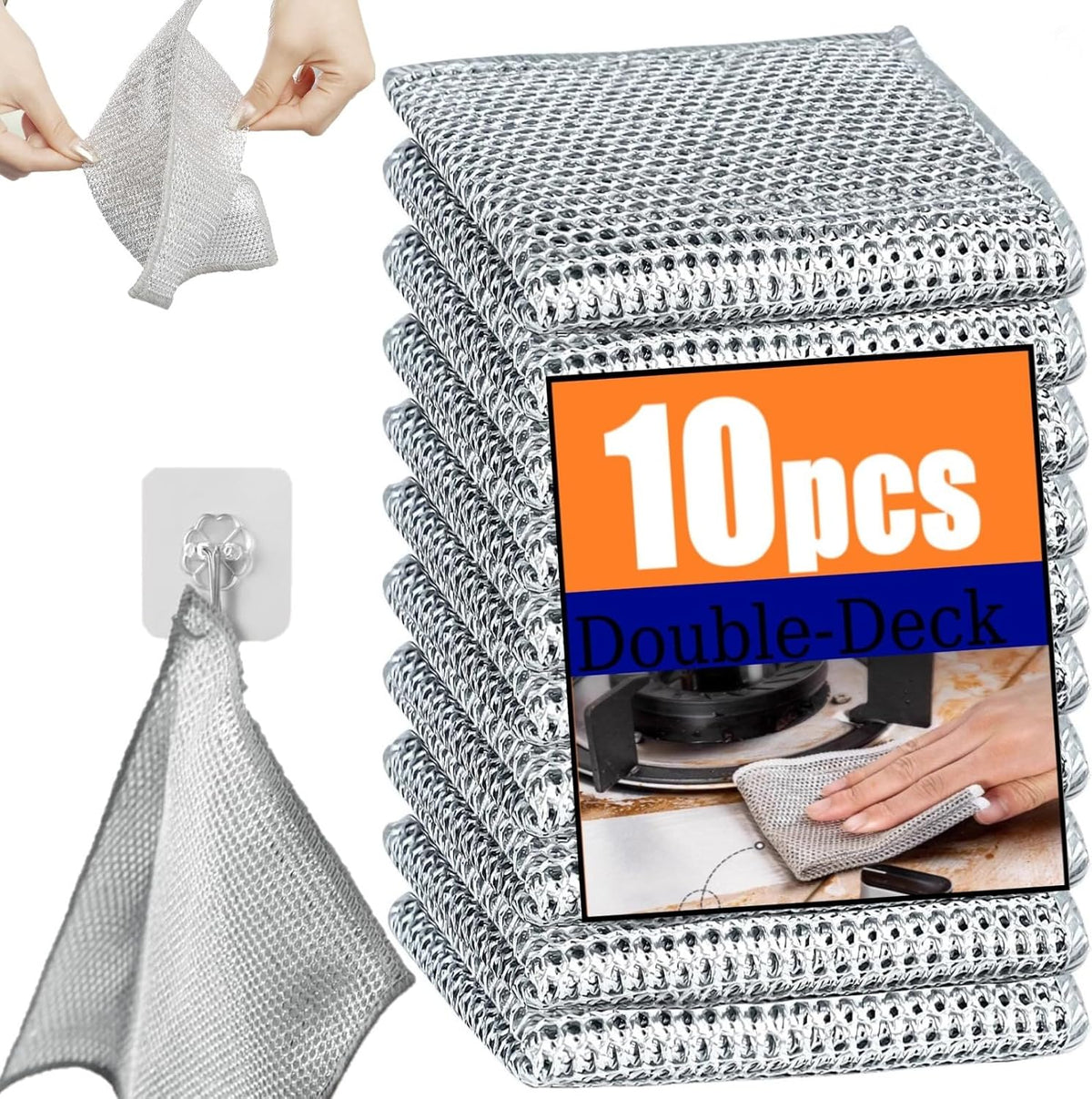 Wire Mesh Cleaning Cloth,Non Scratch Wire Dishcloth,Wire Dishwashing Rags,Multipurpose Metal Miracle Washing Rag,Reusable Steel Wool Scrubber for Kitchen Cleaning(10pcs)Suitable for Dishes,Pots, Dish