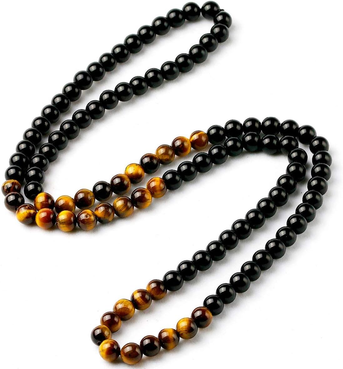 Black Onyx Men's Tiger Eye Stone Bead Necklace Fashion Natural Stone Jewelry Handmade Gift, Tiger Eye Onyx