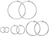 Stainless Steel 4 Pairs Clip On Hoop Earrings for Women Men Non Pierced Earrings
