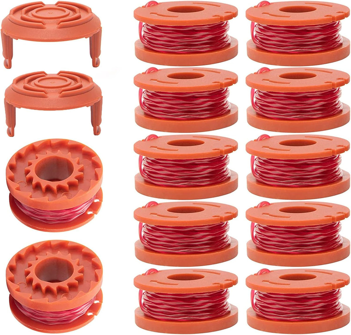 14 Pack Replacement Trimmer Spool Line, Trimmer Replacement Spools Line for Worx WA0010 WA0004.1 Grass Trimmer, Auto-Feed 10ft 0.065" Weed Eater String Edger Spool Line (12 Spool + 2 Trimmer Cap)
