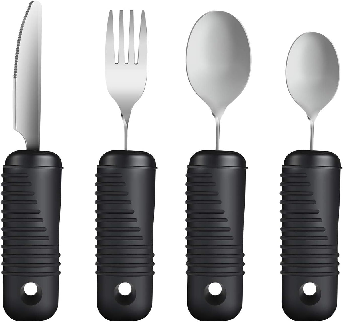 YPC Adaptive Utensils,Easy Grip Silverware,Built Up Bendable Fork,Teaspoon,Tablespoon and Knife for Tremors,Adults,Elderly,Arthritis and Parkinsons,4 Piece Set
