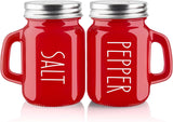 Red Salt and Pepper Shakers Set,  4 oz Cute Modern Glass Christmas Red Shaker Sets with Stainless Steel Lids, Red Kitchen Decor and Accessories for Home Restaurants Weddings