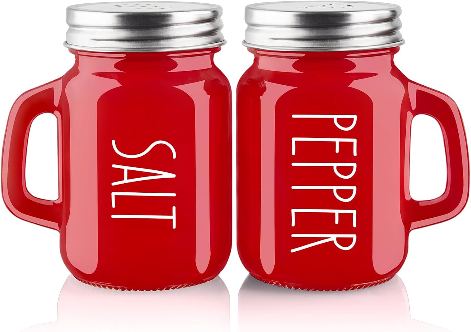 Red Salt and Pepper Shakers Set,  4 oz Cute Modern Glass Christmas Red Shaker Sets with Stainless Steel Lids, Red Kitchen Decor and Accessories for Home Restaurants Weddings