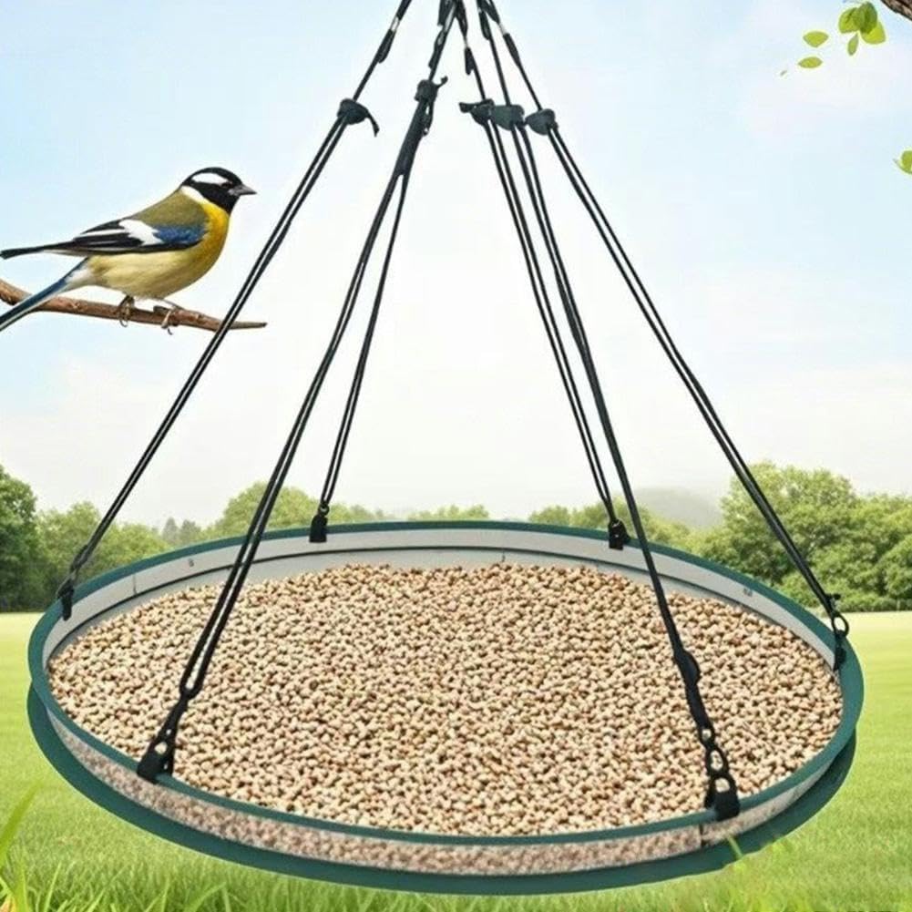 Bird Seed Catcher Tray for Hanging Bird Feeder, Large Outdoor Platform Tray with Adjustable Hanging Hoop, Deep Birdseed Holder for Hummingbird and Bee Feeders in Garden, Lawn, Backyard (L)