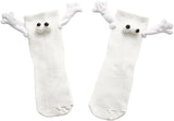 4 Pair Couple Holding Hands Socks,Funny Magnetic Suction 3D Doll Socks,Unisex Mid-Tube Socks,Novelty Socks for Women Men