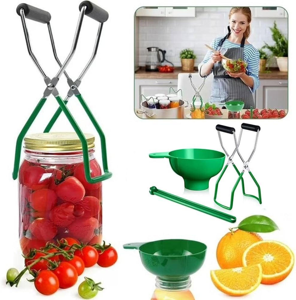 3PCS Canning Essentials Kit - Magnetic Lid Lifter, Canning Supplies Canning Kit, Wide Mouth Canning Funnel Anti-Scald Clip Kitchen Tools for Canning Jars