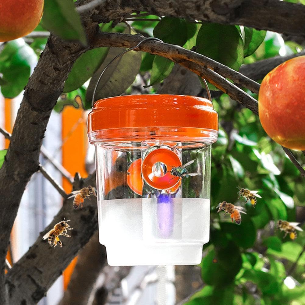 Solar Wasp Trap Outdoor Hanging,Solar Powered Bee Trap Reusable Fly Traps Outdoor Hanging Wasp Killer for Indoor Outdoor Patio Garden Home(Orange)