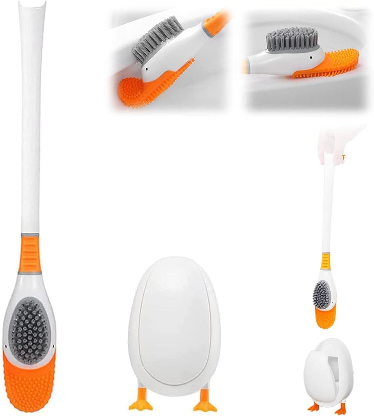 Diving Duck Toilet Brush,Soft Silicone Flex Toilet Brush and Holder,Cartoon Duck Deep Cleaning Bathroom Brush Toilet Accessory,Creative Wall-Mounted Silicone Toilet Cleaner Brush
