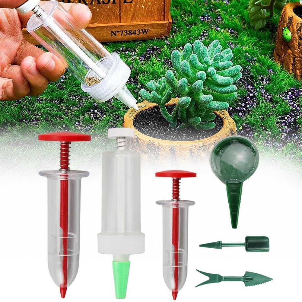 Mini Seed Spreader, 2025 Upgrade Mini Sowing Seed Dispenser, Small Hand Seed Planter Tool, Manual Seedlings Dibber and Widger Set, Garden Seed Planter Seed Counter for Spreading
