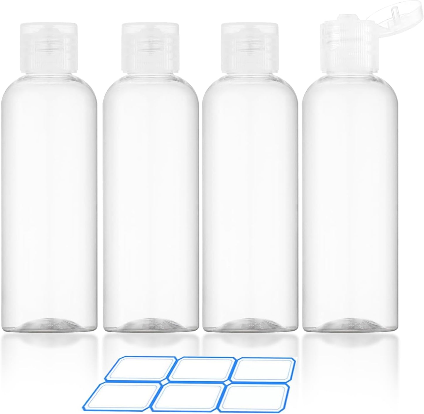 4 Pack 3.4 Oz (100ml) TSA Approved Travel Bottles for Toiletries Leakproof Plastic Travel Size Bottles with Labels
