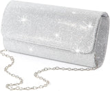 Evening Bag Clutch Purses for Women, Ladies Sparkling Party Handbag Wedding Bag, Silver