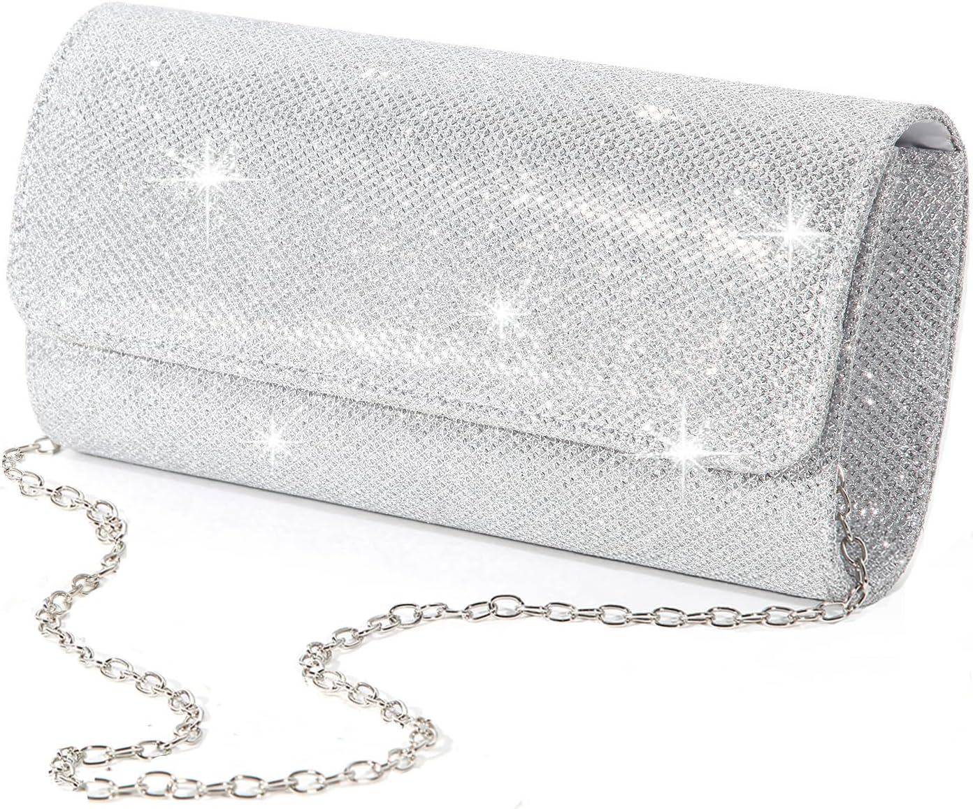 Evening Bag Clutch Purses for Women, Ladies Sparkling Party Handbag Wedding Bag, Silver
