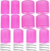 Self Grip Hair Rollers Curlers Set - 24 Pieces with 3 Sizes (4 Jumbo, 4 Large, 4 Medium) and 12 Clips for Volume on Long, Short, Thick, or Fine Hair