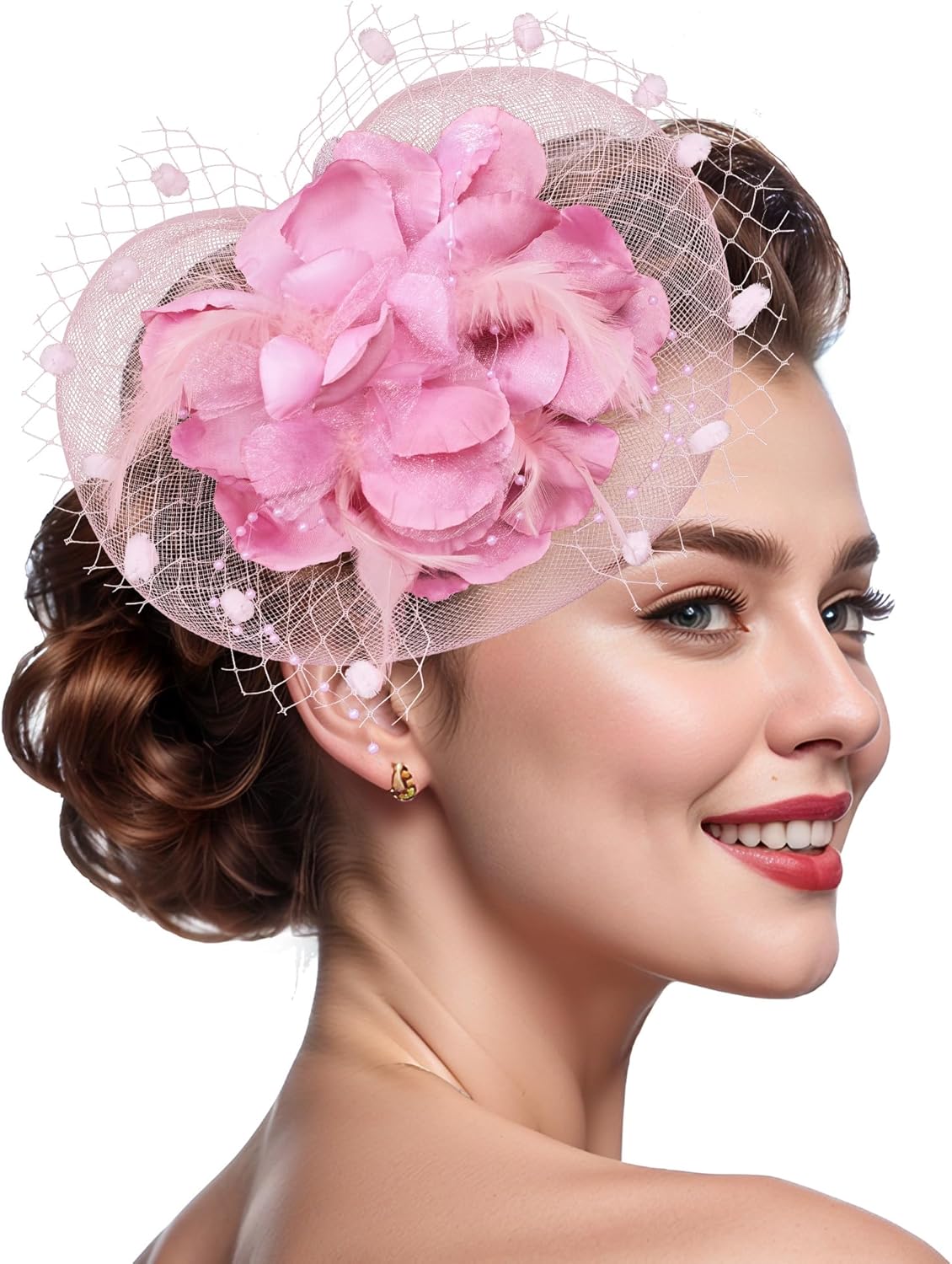 20s Fascinators Hat for Women Tea Party Headpiece Mesh Feathers Hair Clip for Bridal Wedding